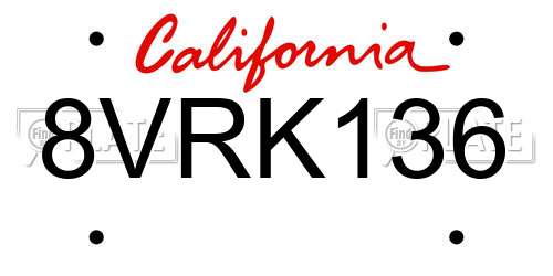8VRK136 California License Plate