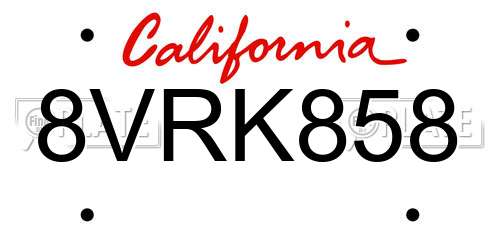 8VRK858 California License Plate