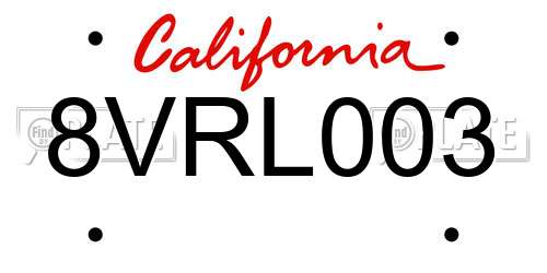 8VRL003 California License Plate