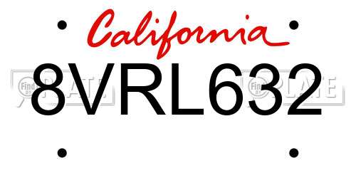 8VRL632 California License Plate