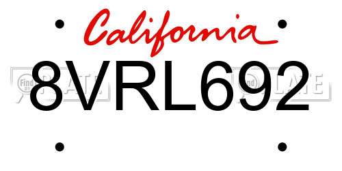 8VRL692 California License Plate
