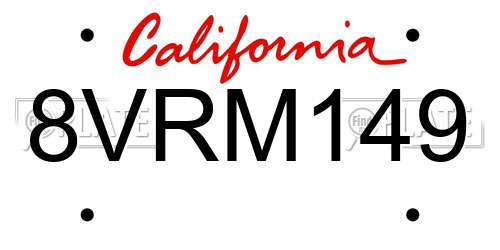 8VRM149 California License Plate