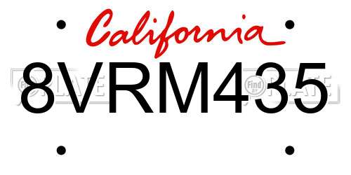 8VRM435 California License Plate