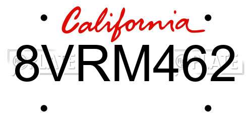 8VRM462 California License Plate