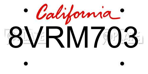8VRM703 California License Plate