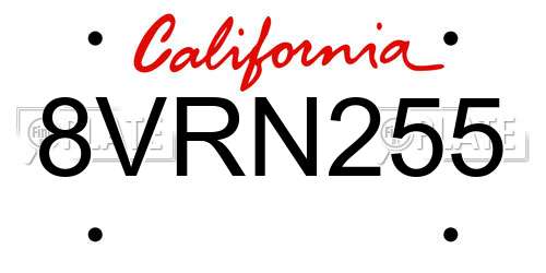 8VRN255 California License Plate