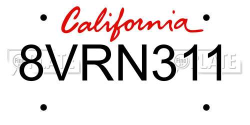 8VRN311 California License Plate