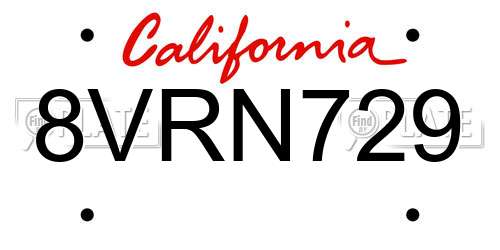 8VRN729 California License Plate