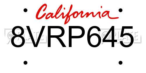 8VRP645 California License Plate
