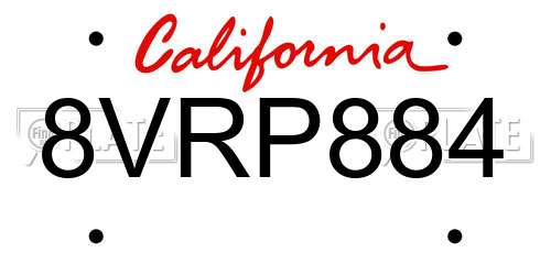8VRP884 California License Plate