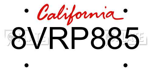 8VRP885 California License Plate