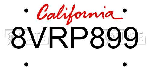 8VRP899 California License Plate