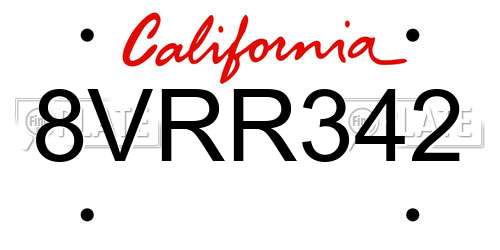 8VRR342 California License Plate