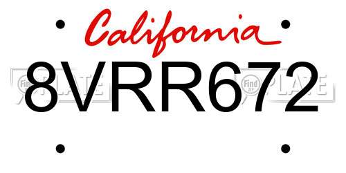 8VRR672 California License Plate