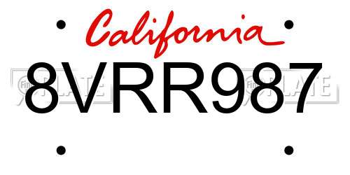 8VRR987 California License Plate