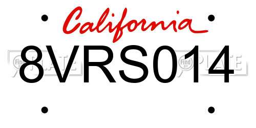 8VRS014 California License Plate