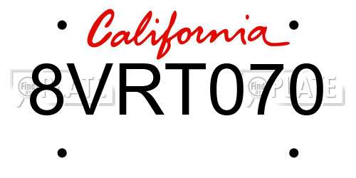 8VRT070 California License Plate