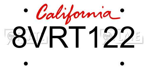 8VRT122 California License Plate