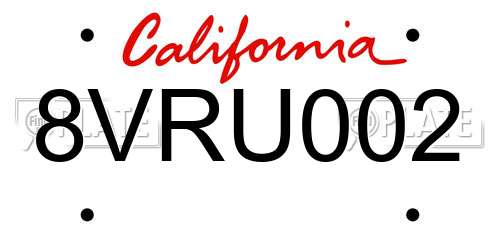 8VRU002 California License Plate
