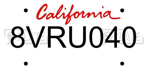 8VRU040 California License Plate