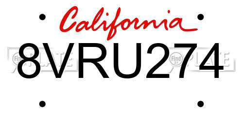 8VRU274 California License Plate