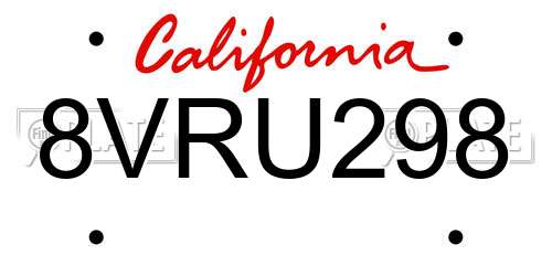 8VRU298 California License Plate