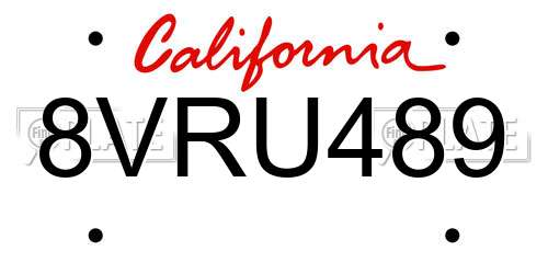 8VRU489 California License Plate