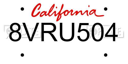 8VRU504 California License Plate