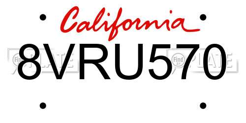 8VRU570 California License Plate