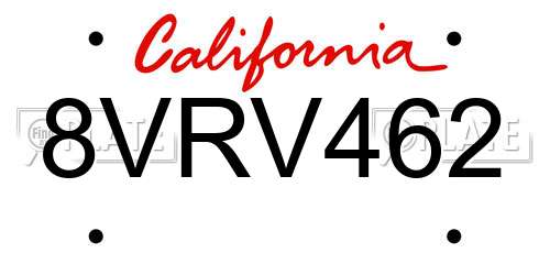 8VRV462 California License Plate
