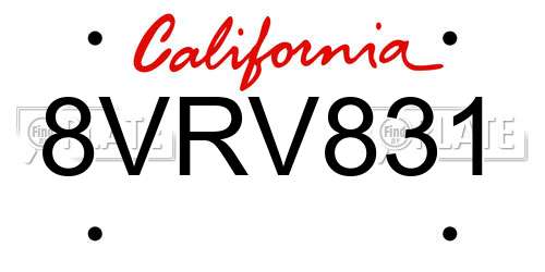 8VRV831 California License Plate