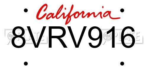 8VRV916 California License Plate