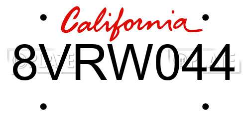 8VRW044 California License Plate