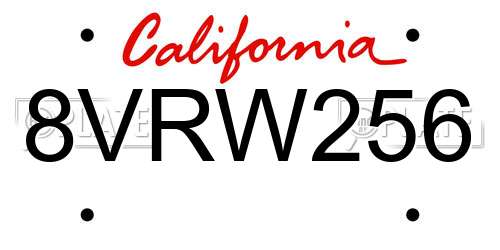 8VRW256 California License Plate