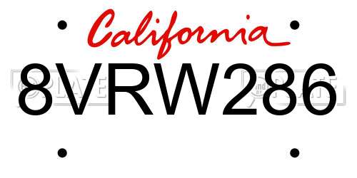 8VRW286 California License Plate