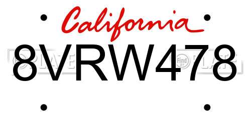 8VRW478 California License Plate