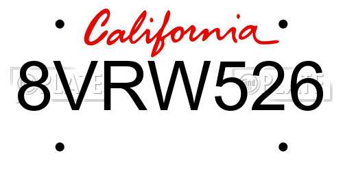 8VRW526 California License Plate