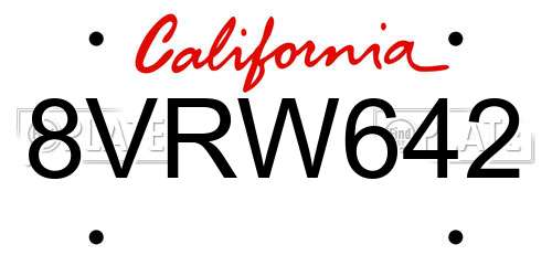 8VRW642 California License Plate