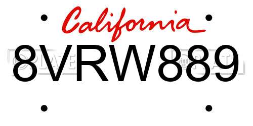 8VRW889 California License Plate