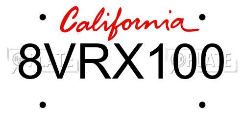 8VRX100 California License Plate