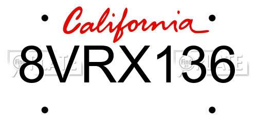 8VRX136 California License Plate