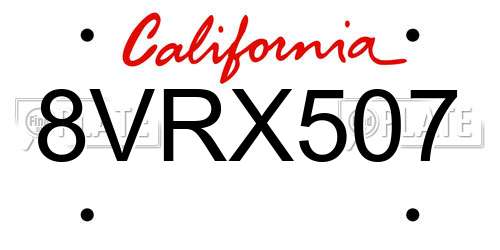 8VRX507 California License Plate