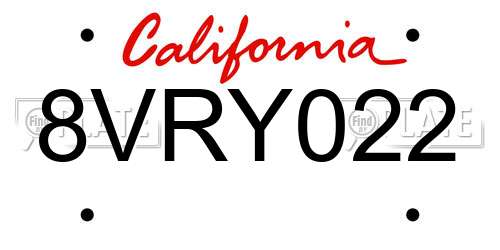 8VRY022 California License Plate
