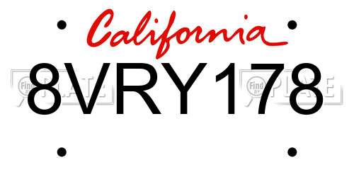 8VRY178 California License Plate