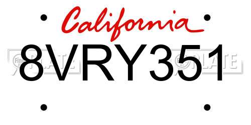 8VRY351 California License Plate