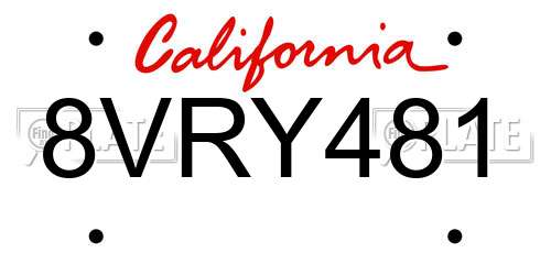 8VRY481 California License Plate
