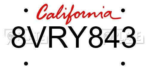 8VRY843 California License Plate
