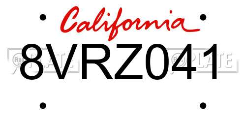 8VRZ041 California License Plate
