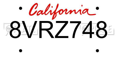 8VRZ748 California License Plate