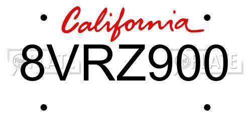 8VRZ900 California License Plate